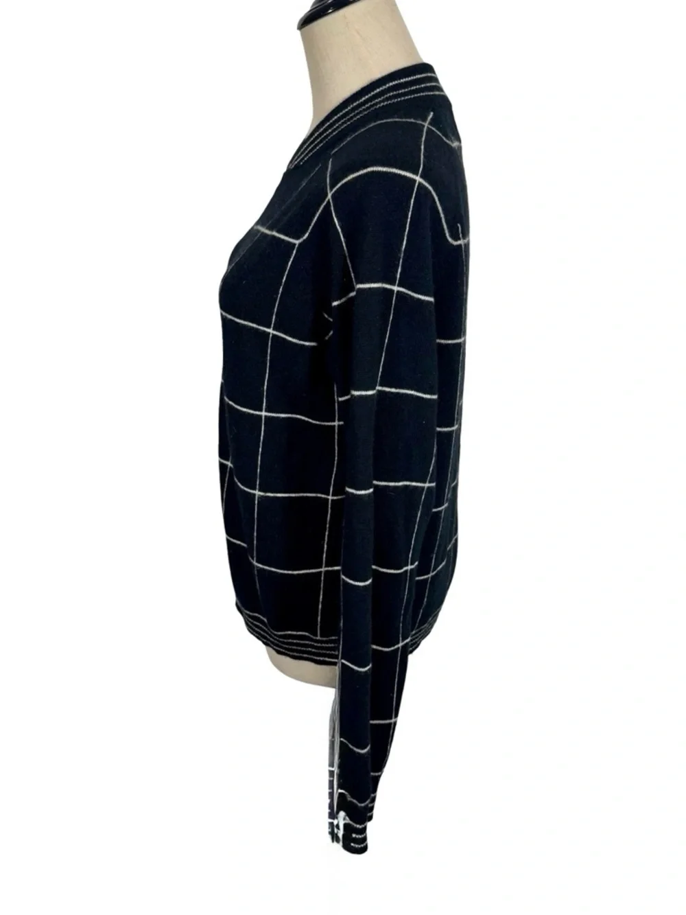 Madeleine Thompson Jedha 100% Cashmere Zip Bomber Sweater Windowpane Check